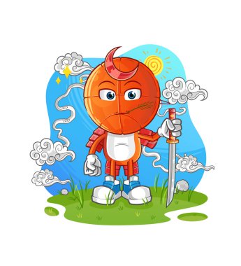 Basketbol baş karikatür samurayı. çizgi film maskotu vektörü