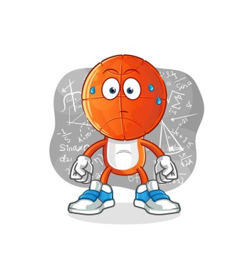 Basketbol kafa karikatürü sert vektör düşünüyor. çizgi film karakteri
