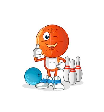 Basketbol baş çizgi filmi bowling illüstrasyonu oynar. karakter vektörü