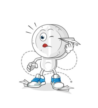 Kağıt uçak karakterli bir ilaç tableti. çizgi film vektörü