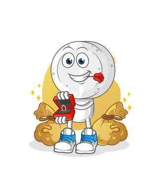 İlaç tableti kafalı çizgi film karakteri yüzükle evlenme teklif ediyor. çizgi film maskotu vektörü