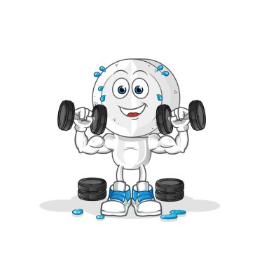 İlaç tableti kafa çizgi film ağırlık çalışması illüstrasyonu. karakter vektörü