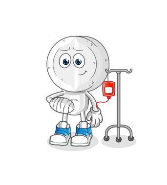 İllüstrasyonda ilaç tableti başı karikatürü hasta. karakter vektörü