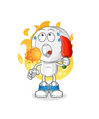 İlaç tableti kafalı çizgi film karakteri sıcak kırmızı biber maskotu yer. çizgi film vektörü