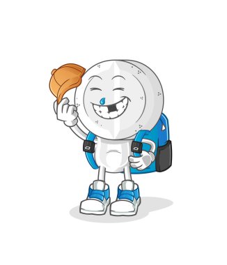 İlaç tableti kafa karikatürü okul vektörüne gidiyor. çizgi film karakteri