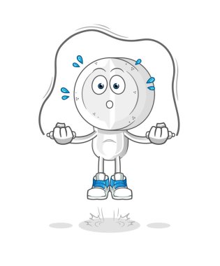 İlaç tableti kafa çizgi film ip atlama egzersizi. karakter vektörü