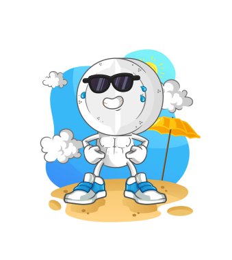 İlaç tableti baş çizgi film karakteri yazın güneşleniyor. karakter vektörü