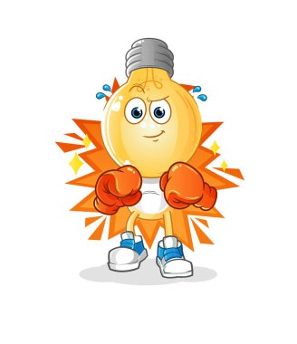 Ampul kafalı çizgi film boksörü karakteri. çizgi film maskotu vektörü