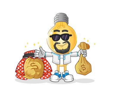 Ampul kafalı çizgi film zengin Arap maskotu. çizgi film vektörü