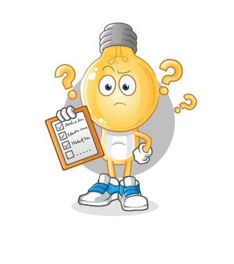 Ampul başlı çizgi film takvim listesi vektörü. çizgi film karakteri