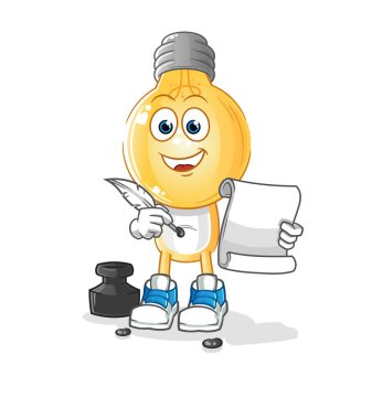 Ampul başlı çizgi film senaristi vektörü. çizgi film karakteri