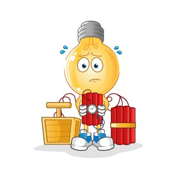 Ampul kafalı çizgi film karakteri dinamit taşıyor. çizgi film vektörü