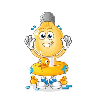 Ördek şamandıralı ampul başlıklı çizgi film. çizgi film maskotu vektörü