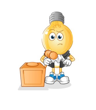 Ampul kafalı çizgi film yargıcı tokmağı tutuyor. karakter vektörü