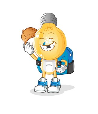 Ampul başlı çizgi film okul vektörüne gidiyor. çizgi film karakteri