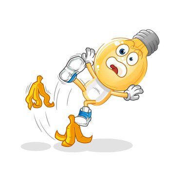 Ampul başlıklı çizgi film muza basıp kaydı. çizgi film maskotu vektörü