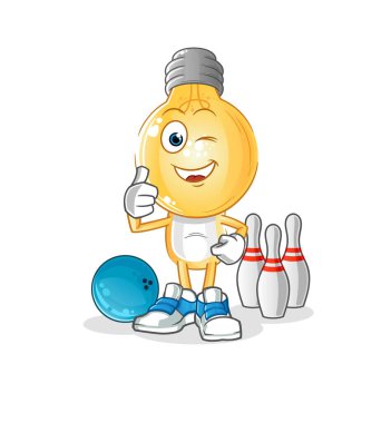 Ampul kafalı çizgi film, bowling illüstrasyonu oynuyor. karakter vektörü