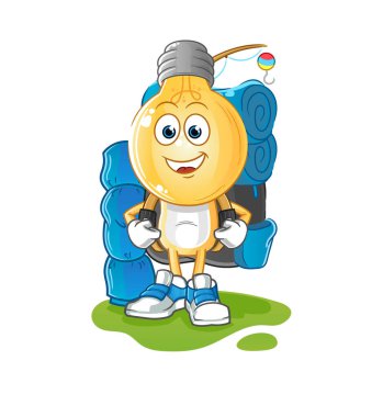 Ampul kafalı çizgi film karakteri kamp maskotu olur. çizgi film vektörü