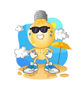 Ampul kafalı çizgi film karakteri yazın güneşleniyor. karakter vektörü