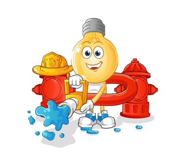 Ampul başlı çizgi film itfaiyecisi vektörü. çizgi film karakteri