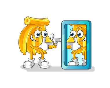 Muz aynadaki karikatüre bakıyor. çizgi film maskotu vektörü