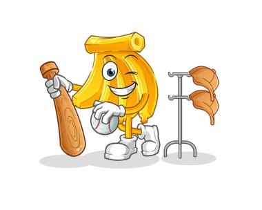 Beyzbol maskotu oynayan muz. çizgi film vektörü