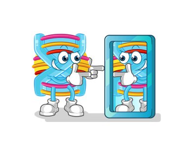 DNA ayna karikatürüne bakıyor. çizgi film maskotu vektörü