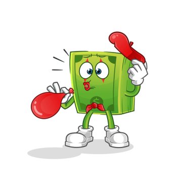 Para pandomim balonu şişiriyor. çizgi film maskotu vektörü