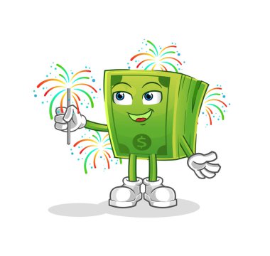 Havai fişek maskotlu para. çizgi film vektörü