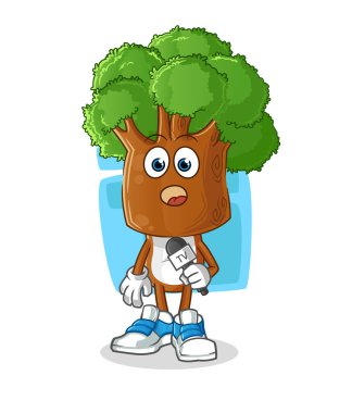 Ağaç kafalı çizgi film muhabiri. çizgi film maskotu vektörü