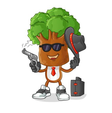 Silah karakteri olan ağaç kafalı mafya. çizgi film vektörü