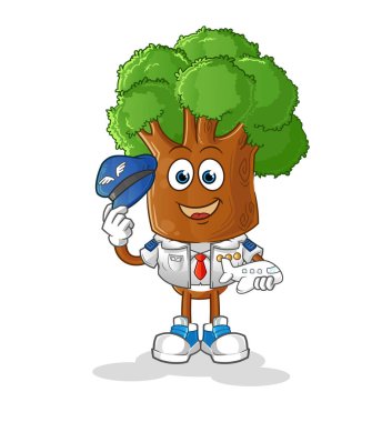 Ağaç kafalı çizgi film pilotu maskotu. çizgi film vektörü