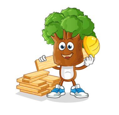 Ağaç başlı çizgi film yapımcısı vektörü. çizgi film karakteri