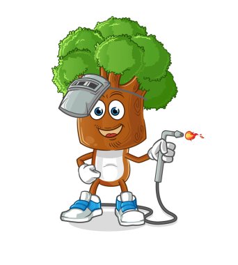 Ağaç başlı çizgi film kaynak maskotu. çizgi film vektörü