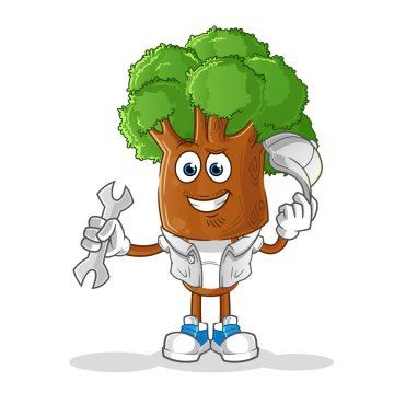 Ağaç kafalı mekanik çizgi film karakteri. çizgi film maskotu vektörü