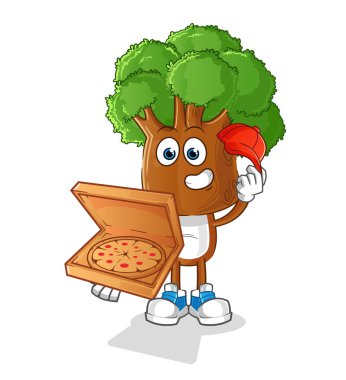 Ağaç kafalı çizgi film pizzacısı çocuk vektörü. çizgi film karakteri