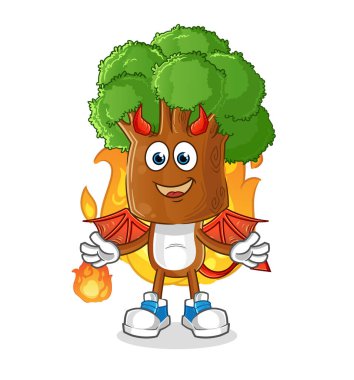 Kanat karakteri olan ağaç kafalı çizgi film iblisi. çizgi film vektörü