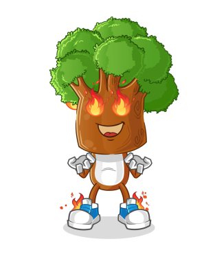 Ağaç kafalı çizgi film karakteri, ateş maskotu. çizgi film vektörü