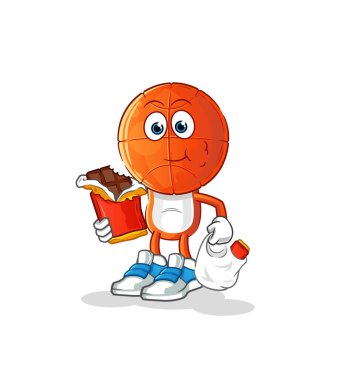 Basketbol kafa çizgi filmi çikolata maskotu yer. çizgi film vektörü