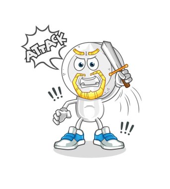 İlaç tableti baş çizgi film şövalyeleri kılıçla saldırır. çizgi film vektörü