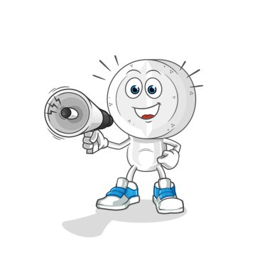 İlaç tableti kafa çizgi filmi hoparlör vektörünü tutuyor. çizgi film karakteri