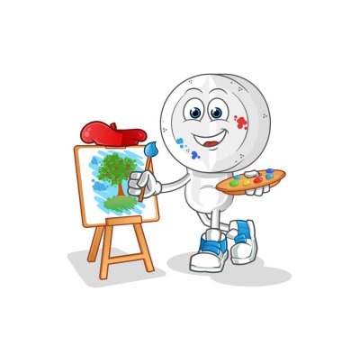 İlaç tableti kafa çizgi film ressamı maskotu. çizgi film vektörü