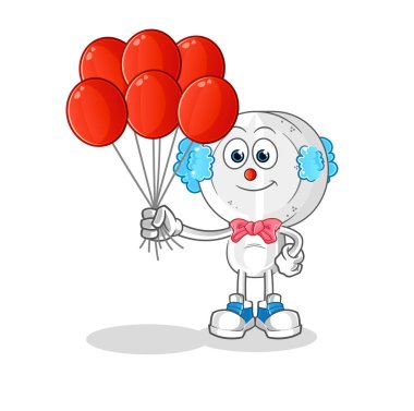 İlaç tableti kafalı, balon vektörlü palyaço. çizgi film karakteri