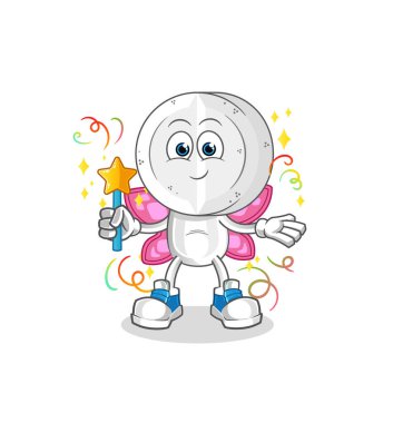 İlaç tableti, kanatlı ve sopalı çizgi film perisi. çizgi film vektörü