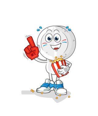 İlaç tableti, patlamış mısır resimli çizgi film hayranı. karakter vektörü