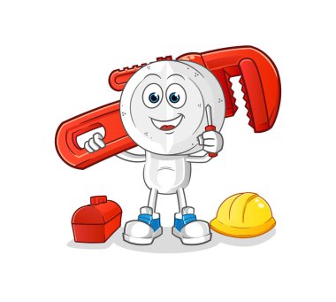 İlaç tableti kafalı karikatür tesisatçısı. çizgi film maskotu vektörü