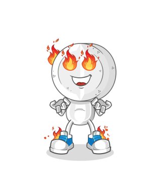 Ateş maskotunun üzerinde ilaç tableti kafası çizgi filmi. çizgi film vektörü