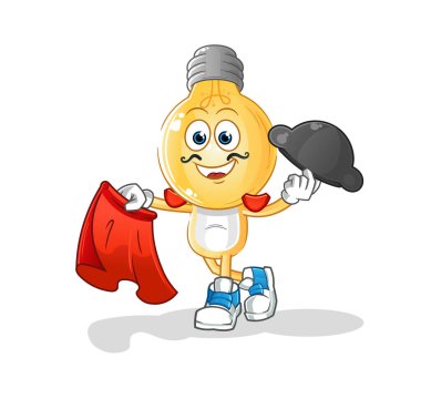 Ampul kafalı, kırmızı bez resimli matador. karakter vektörü