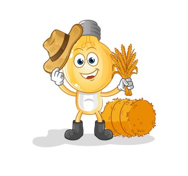 Ampul kafalı çizgi film çiftçisi maskotu. çizgi film vektörü