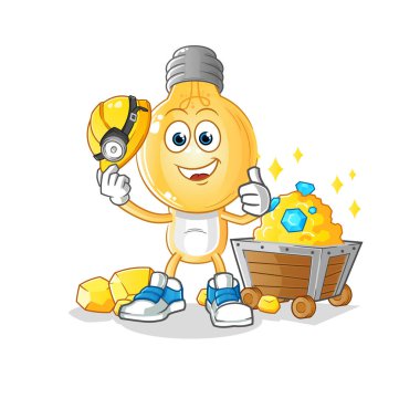 Ampul kafalı, altın karakterli bir madenci. çizgi film vektörü